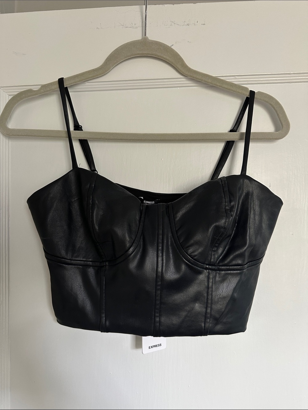 Express Black Faux Leather Bustier Crop Top with Adjustable Straps